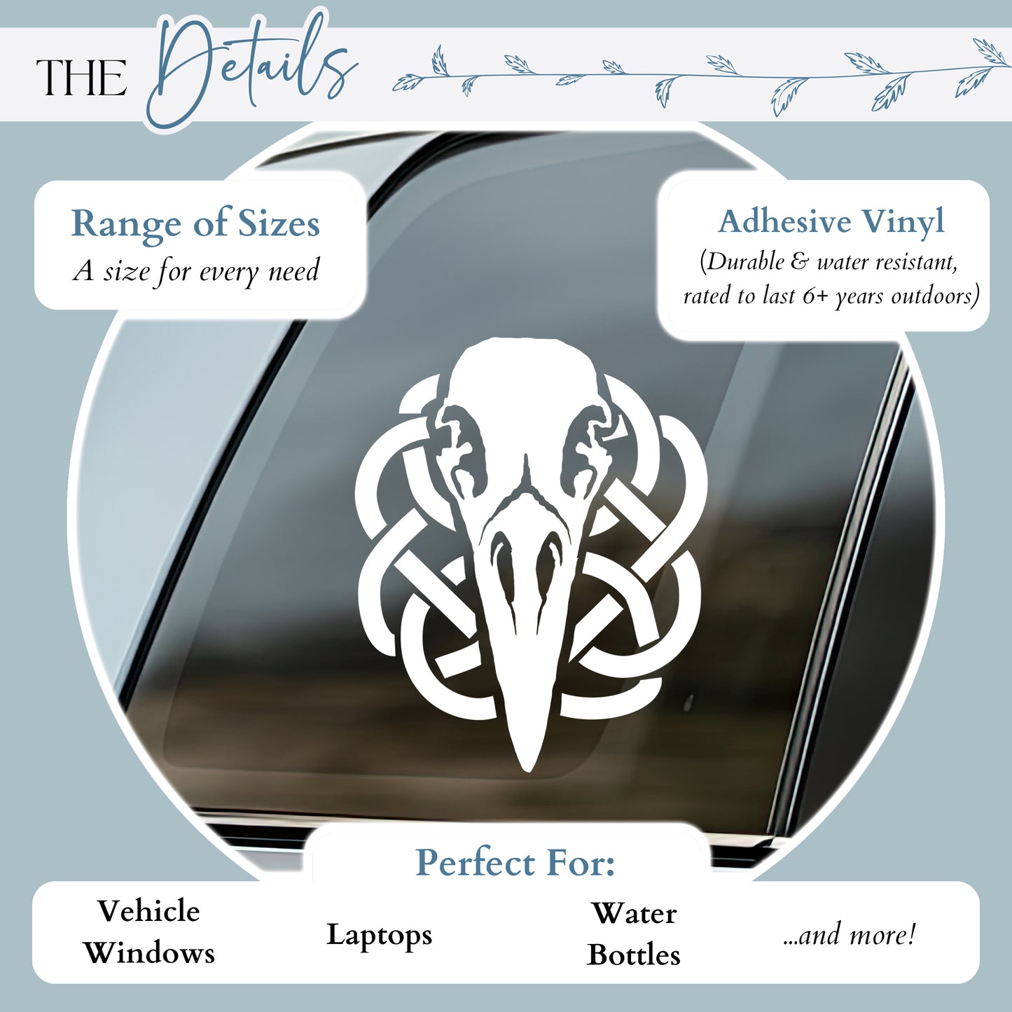 Raven Skull with Celtic Knot Vinyl Decal
