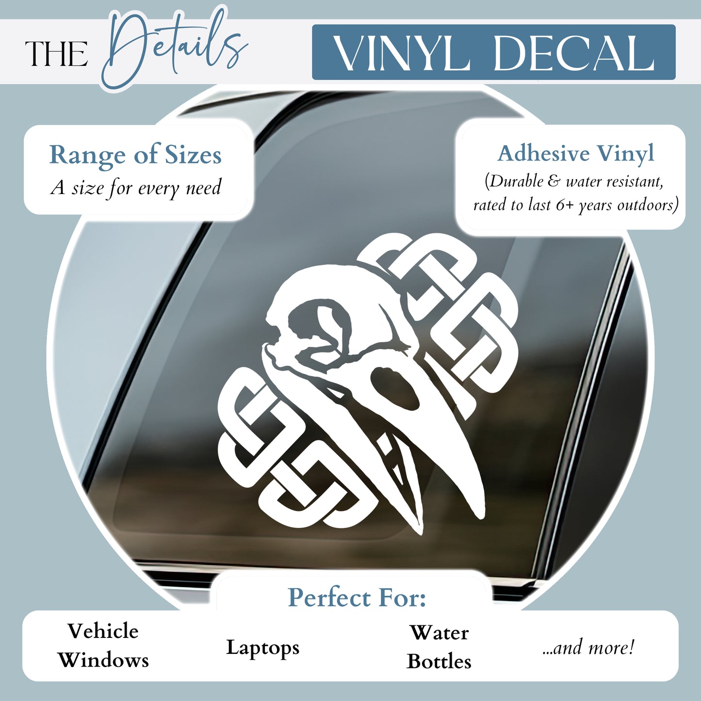 Raven Skull with Celtic Knot Vinyl Decal