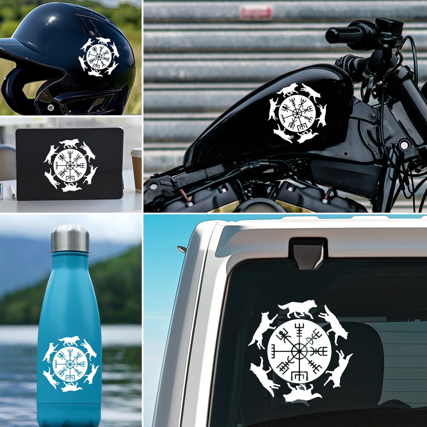 Wolves with Viking Compass Vinyl Decal