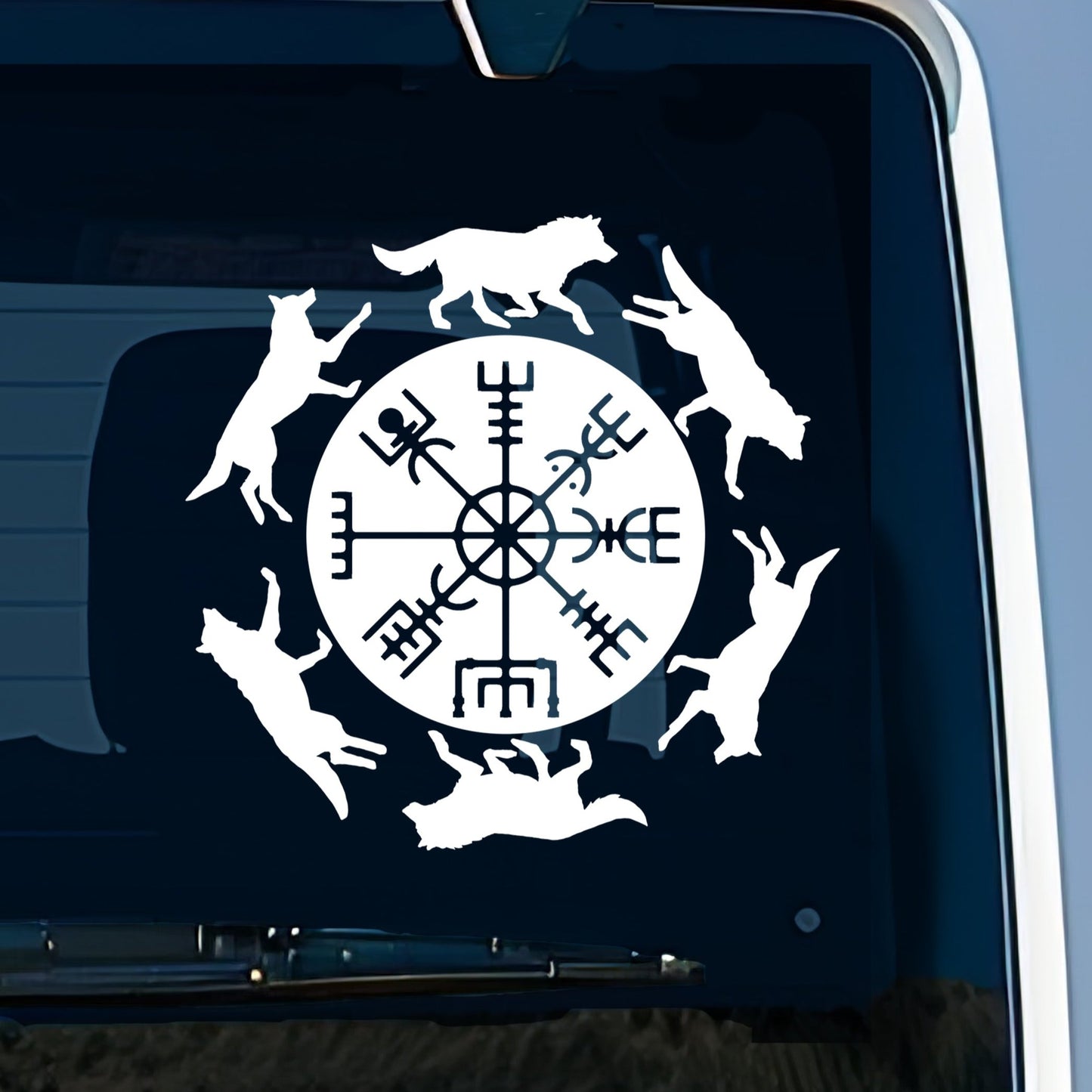 Wolves with Viking Compass Vinyl Decal
