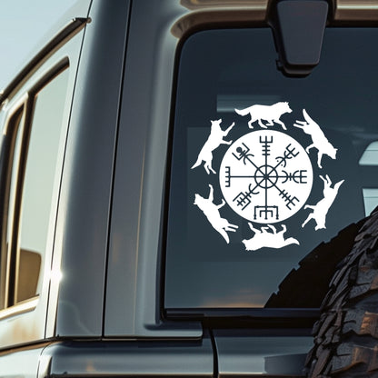 Wolves with Viking Compass Vinyl Decal
