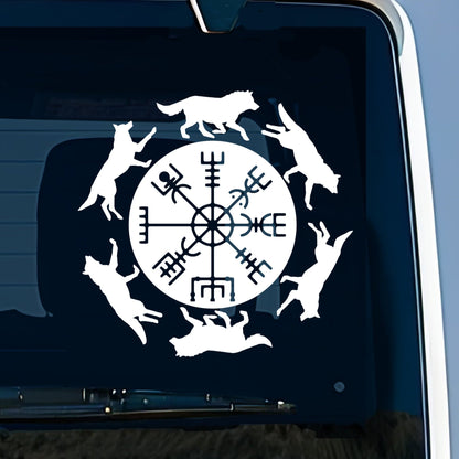 Wolves with Viking Compass Vinyl Decal